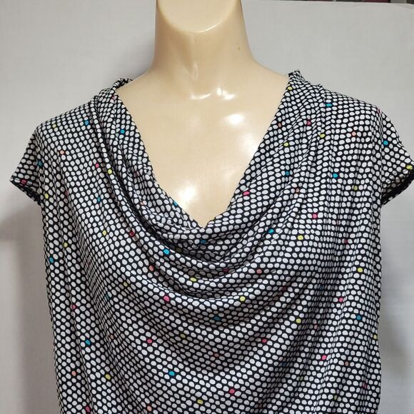 Worthington No Sleeve B&W Dots Blouse Cowl Neck - Size Petite Medium - Picture 2 of 7
